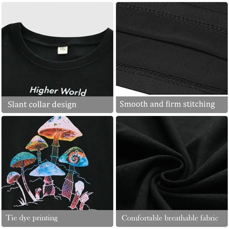 

Vintage Fashion Mushroom Print Oversized T Shirt Egirl Grunge Aesthetic Streetwear Graphic Tees Women T-shirts Cute Tops Clothes