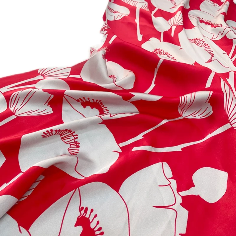 

Красная атласная ткань из полиэстера с цветочным принтом, роскошная брендовая модная женская одежда, рубашка, шифоновая ткань для платья