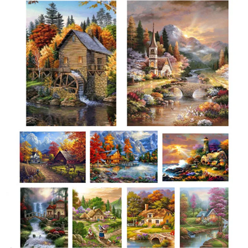 

5D DIY Diamond Painting Forest Housing Diamond Embroidery landscape Cross Stitch Full Round Drill Rhinestone Decor Home Gift