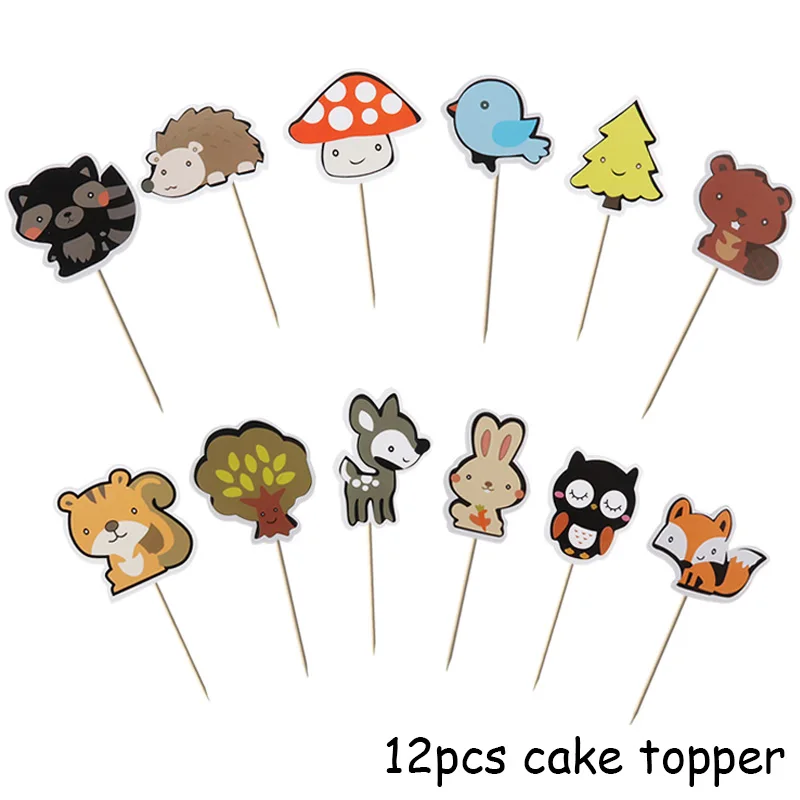 12pcs Cake Topper 1 комплект мультфильм лес маленькие животные торт Топпер Джунгли животных Кекс Toppers Для детей день рождения украшения десерт поставки - Цвет: 12pcs Cake Topper