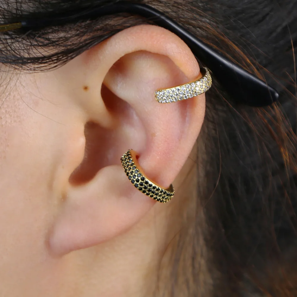 Серьга-клипса с квадратным фианитом Женская геометрическая форма без пирсинга