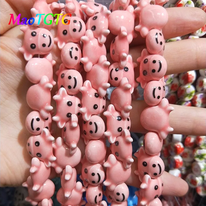 

20pcs Horizontal Hole Cow Head Ceramic Beads For Jewelry Making Necklace Bracelet Mixed Colors Small Cow Spacer Bead Accessories