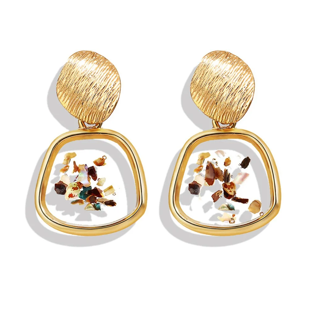

European and American new creative retro shell geometric irregular square earrings