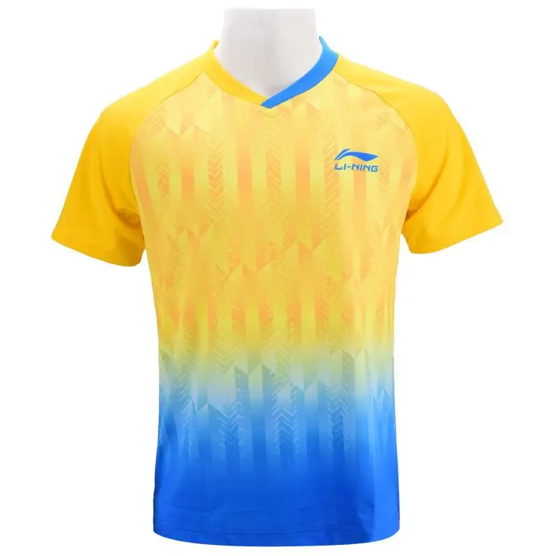Li-ning одежда для настольного тенниса, сборная Мужская и женская спортивная одежда с коротким рукавом для соревнований по настольному теннису - Цвет: AAYP345-2