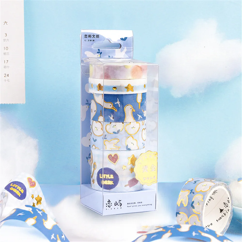 

5pcs/pack Fresh Style Gilding Washi Tape Kawaii Stationery Adhesive Masking Tapes DIY Scrapbooking Dairy Photo Album Stickers