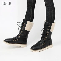 plus size 34 43 women winter boots flats heeled warm women martin boots knee boots keep lace up female snow boots roman shoes
