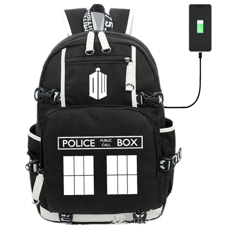 Фото Светящийся рюкзак с USB-разъемом для мужчин и женщин школьный ранец принтом Доктор