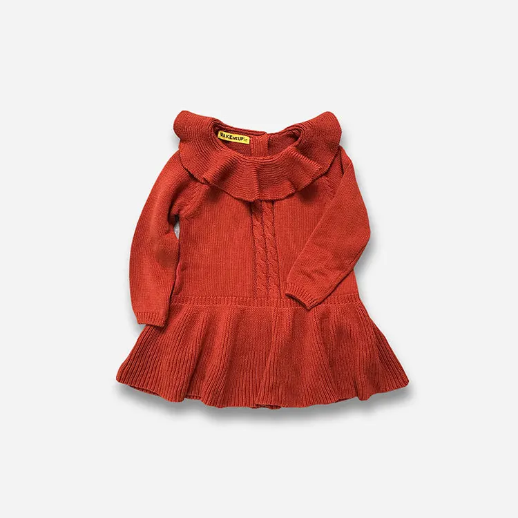 Red Одежда для новорожденных Демисезонный для маленьких девочек Одежда для маленьких воротник вязаный свитер платье принцессы для малышей на 1 год Платья для праздников и дней рождения - Цвет: Red