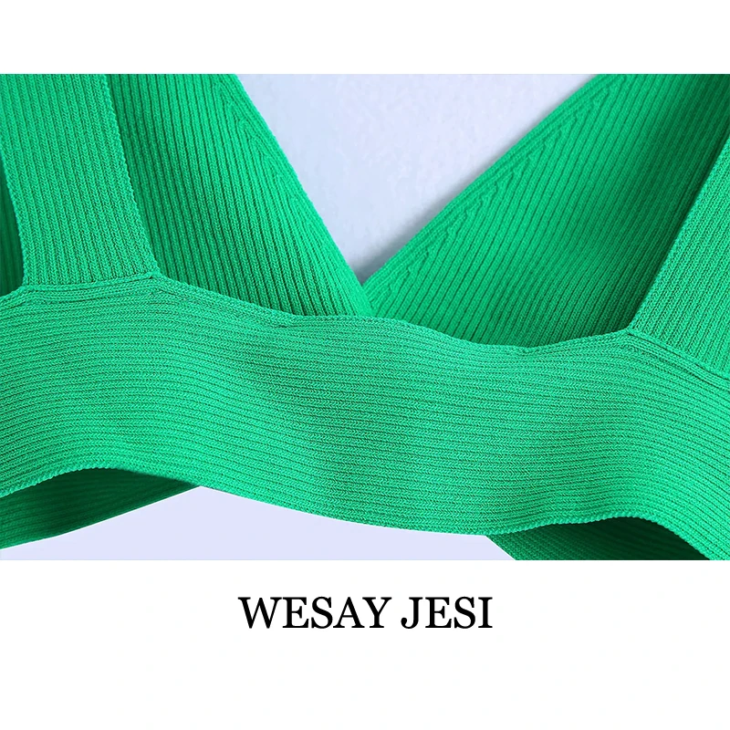 

WESAY JESI Women Suit 2021 Green Knit Suit Commuter Three-piece Suit Solid Color Fashion Slim Long Skirt V-Neck Cardigan Jacket