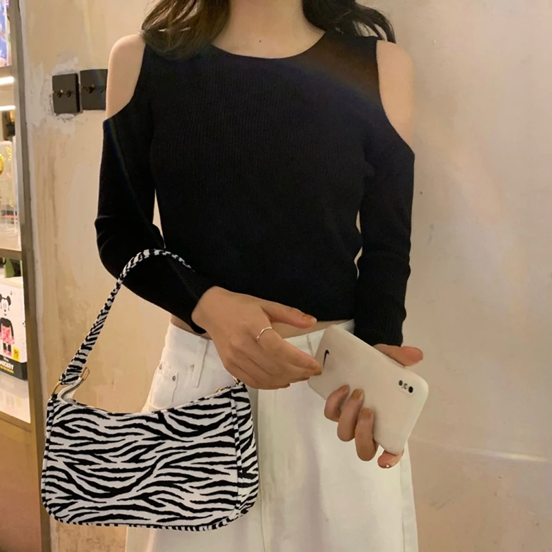 Женский дизайнерский короткий облегающий вязаный маленький свитер с открытыми