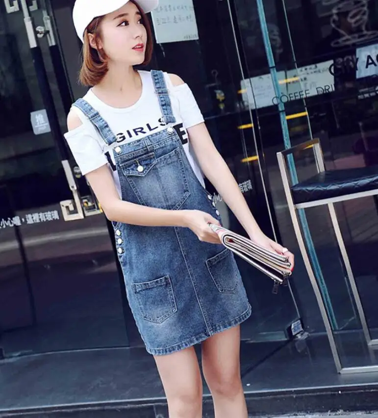 2021 new women denim dress girls Casual loose overalls sundress female fashion kirean jeans dresses w817 | Женская одежда