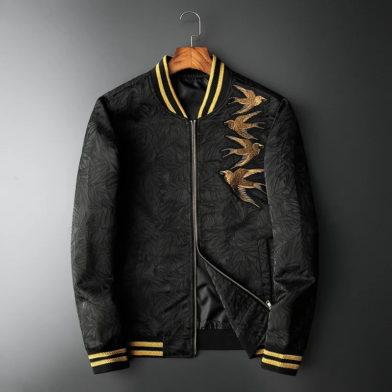

Luxury Embrodiery Jacquard Jacket Men 5xl Autumn Gold Embroidery Print Men Jacket Jaqueta Masculina Slim Fit Bomber Jacket Men