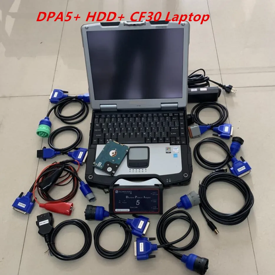 

V2021Dpa5 Dearborn Protocol Adapter 5 Heavy Duty Truck Diagnosis Full Cable Software Installed CF-30 Laptop RAM 4G Touch Screen