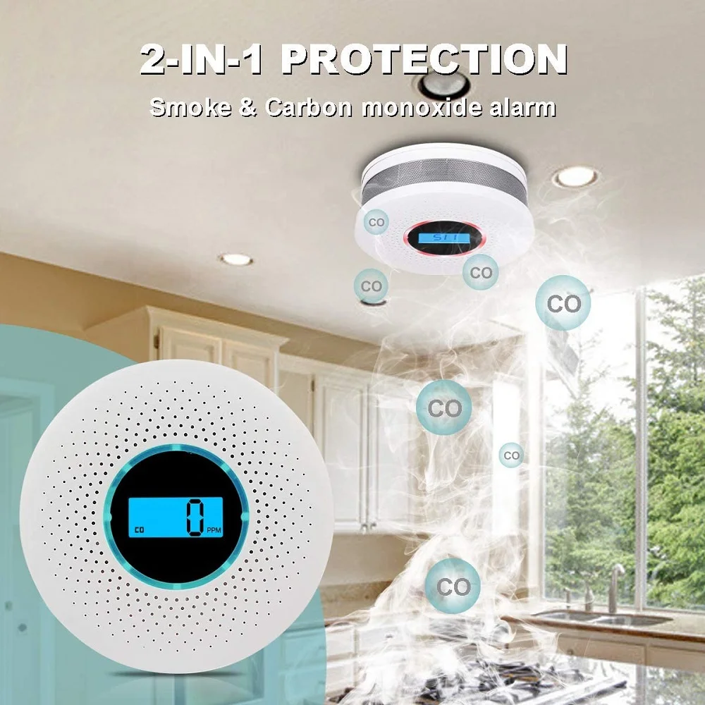 

Carbon Monoxide Detector Battery Operated Smoke Detector High Accuracy CO Alarm with Sound Warning and Digital LCD Display
