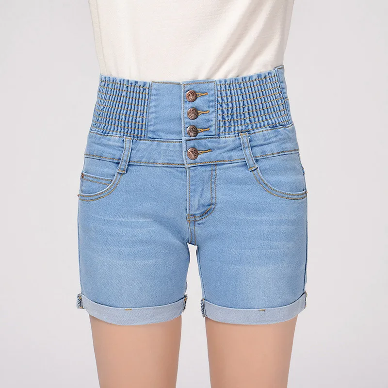 Женские джинсовые шорты с высокой талией летние свободные тонкие эластичной