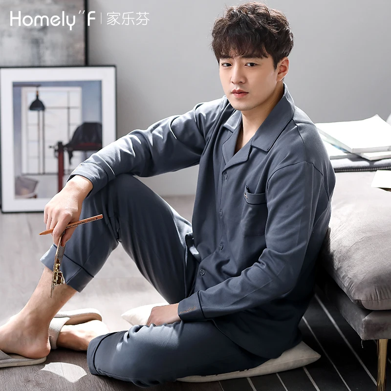 Casual Loose Sleepwear Autumn Cotton Bedroom Long Sleeve Comfy Set Plus Size Sleepwear Szata Zestawy Men's Sleep DB60SY