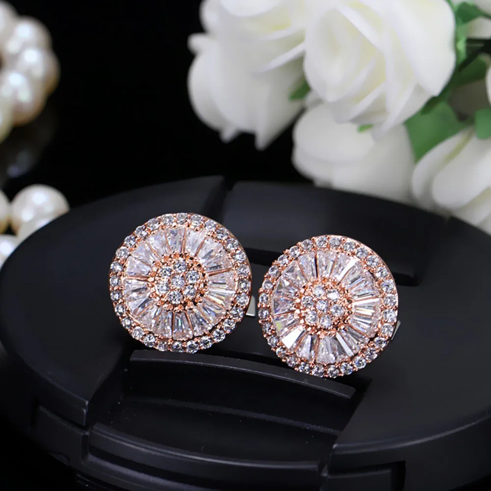 Rose gold ThreeGraces великолепные CZ Камень Модные ювелирные изделия Pave Установка кубического циркония розовое золото цвет большие серьги гвоздики для женщин подарок ER288 - Окраска металла: Rose gold