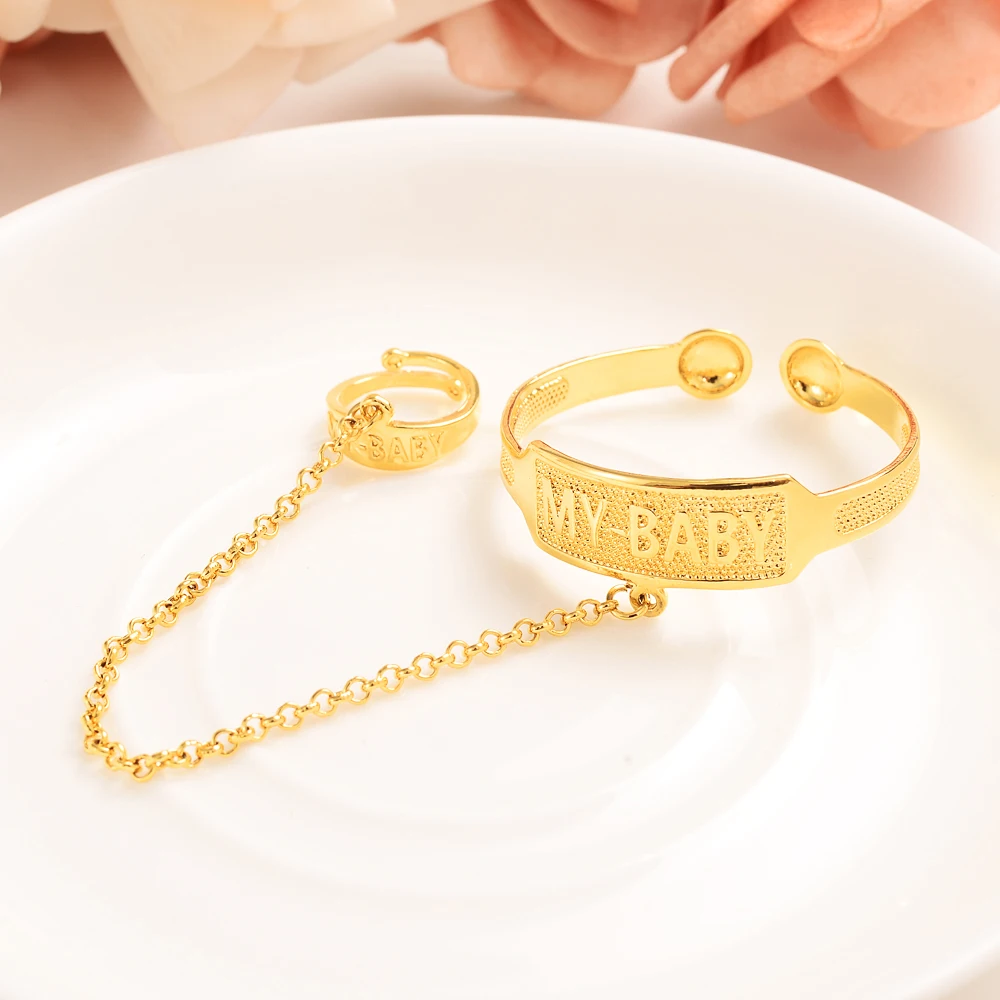 

Bangrui New Arrival BABY Bangles & Bracelets For Kids . Gold Color MY Girl my baby For Kid boy Baby Lovely Jewelry With Ring