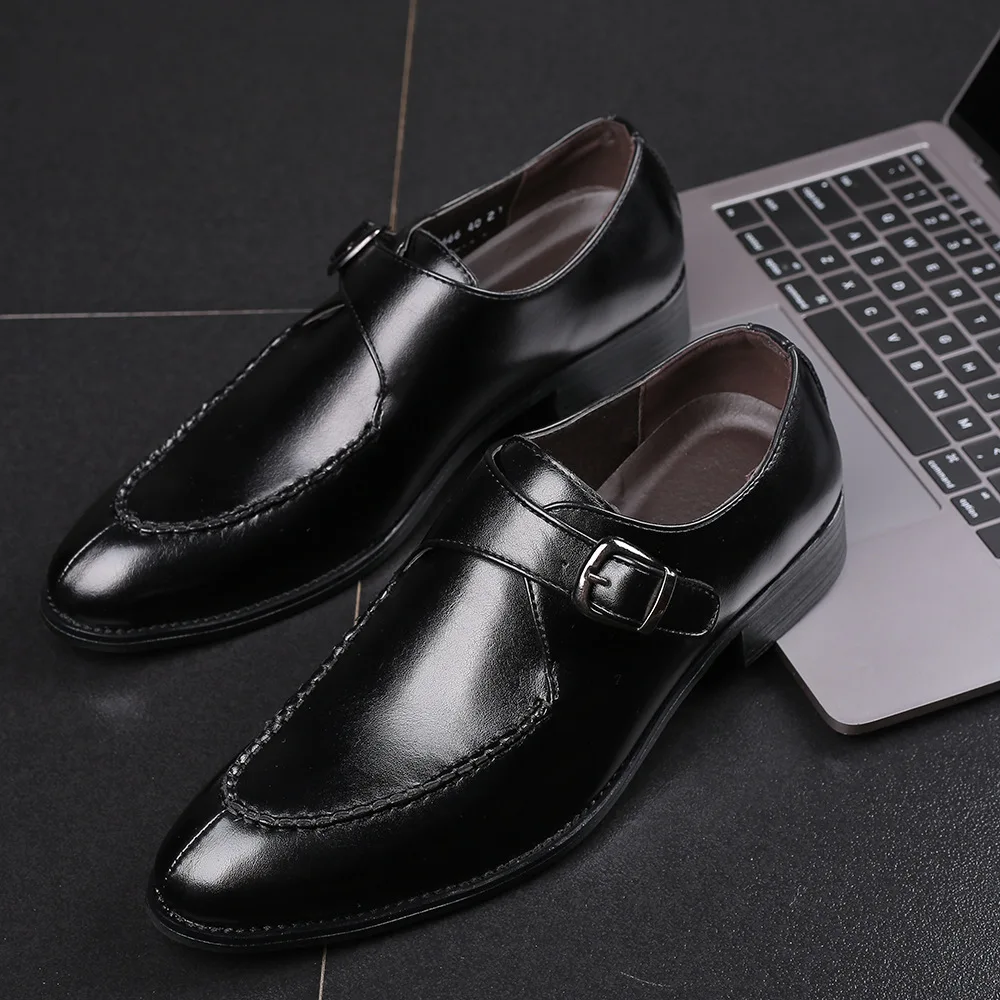 

New Design Formal Shoes Men Dress Shoes Leather Soft Oxford Shoes Fashion Buckle Business Casual Men Wedding Party Shoes Black