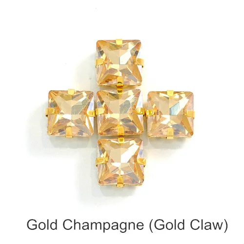 Gold champagne Квадратные много цветов стеклянные стразы шьют на стразы с коготь Flatback лучшие стеклянные стразы пришить на коготь из стразов для одежды B3467 - Цвет: Gold champagne