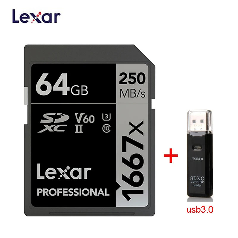 Lexar SD карты 1667X 250 МБ/с. 64 Гб 128 256 SDXC UHS-II U3 флэш-карта памяти для 3D 4K цифровой Камера