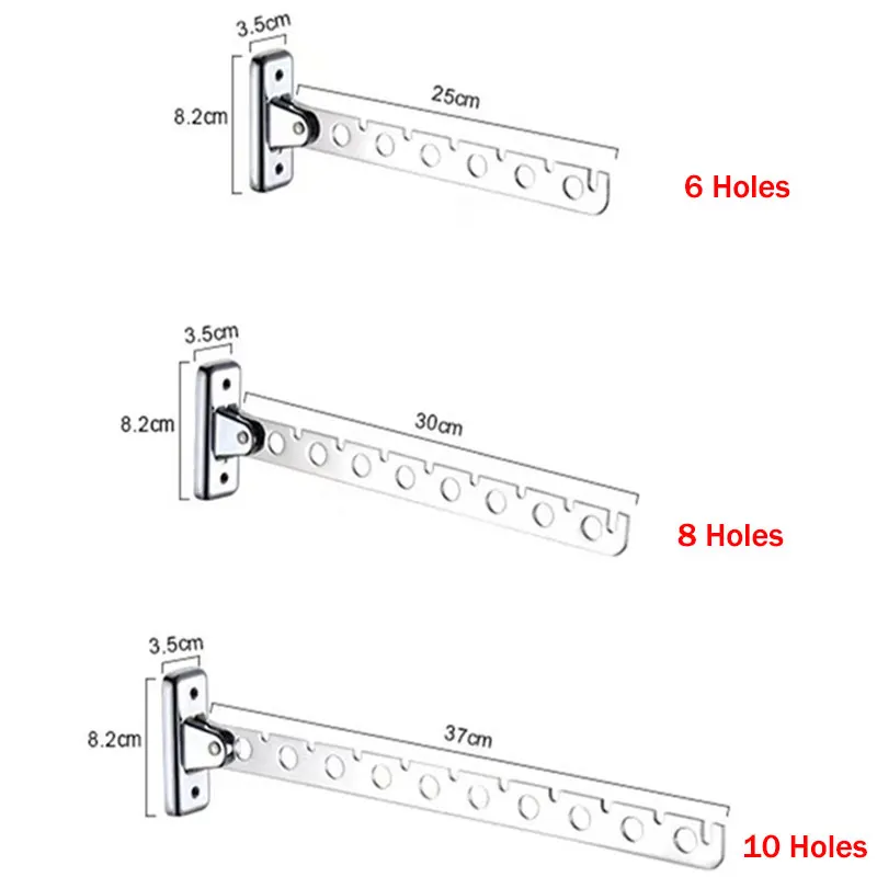 

6/8/10 Holes Clothes Hooks 304 Stainless Steel Wall Mounted Drying Rack Home Folding Clothes Organizer with Screws Clothes Stand