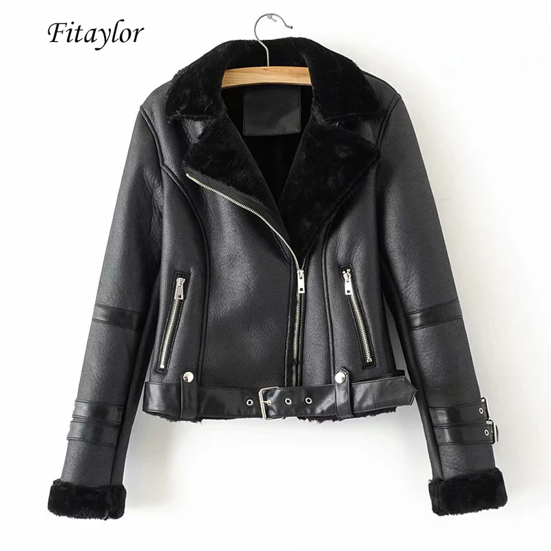 Fitaylor новое зимнее женское короткое пальто из искусственной овчины теплая