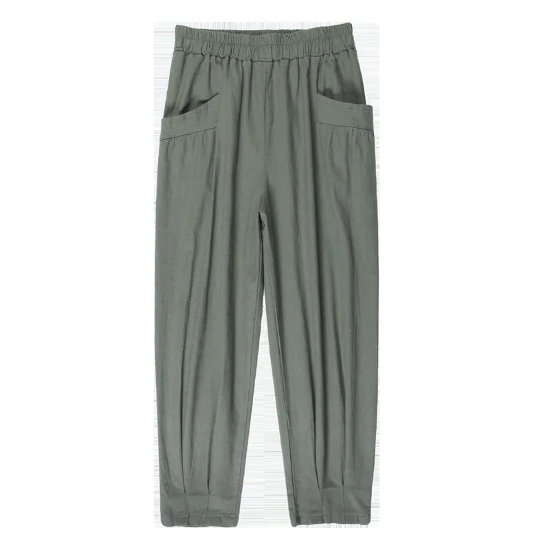 

Cotton Linen Capri Pants Women Summer Clothes 2021 High Waist Harem Trousers Baggy Y2k Big Pocket Pantalons Capris korean Style