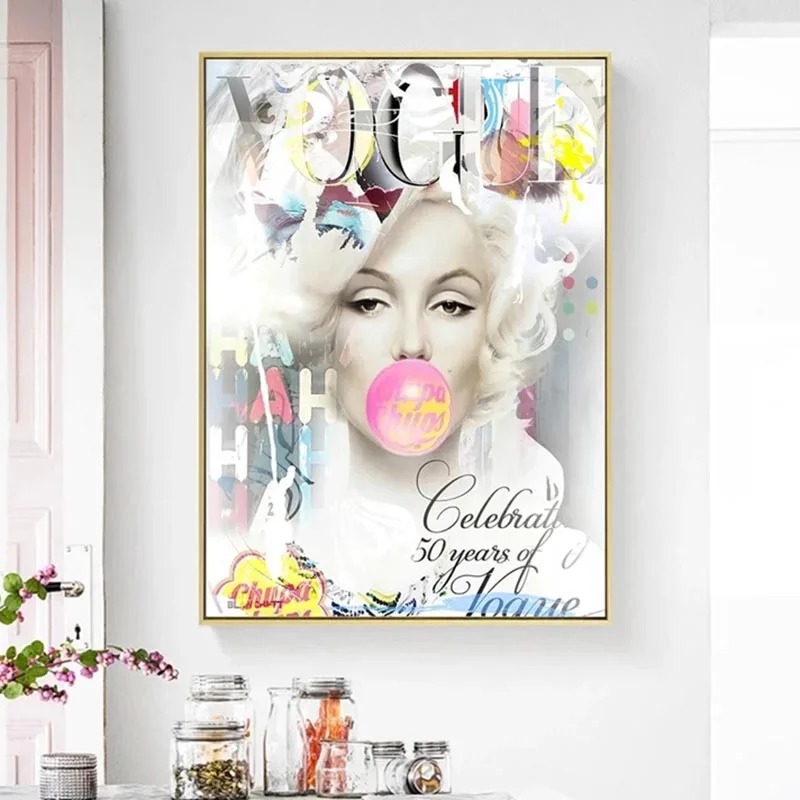 

Vogue Marilyn Monroe Blow Bubbles Balloon Art Canvas Print Painting Wall Picture Modern Living Room Home Decoration Poster