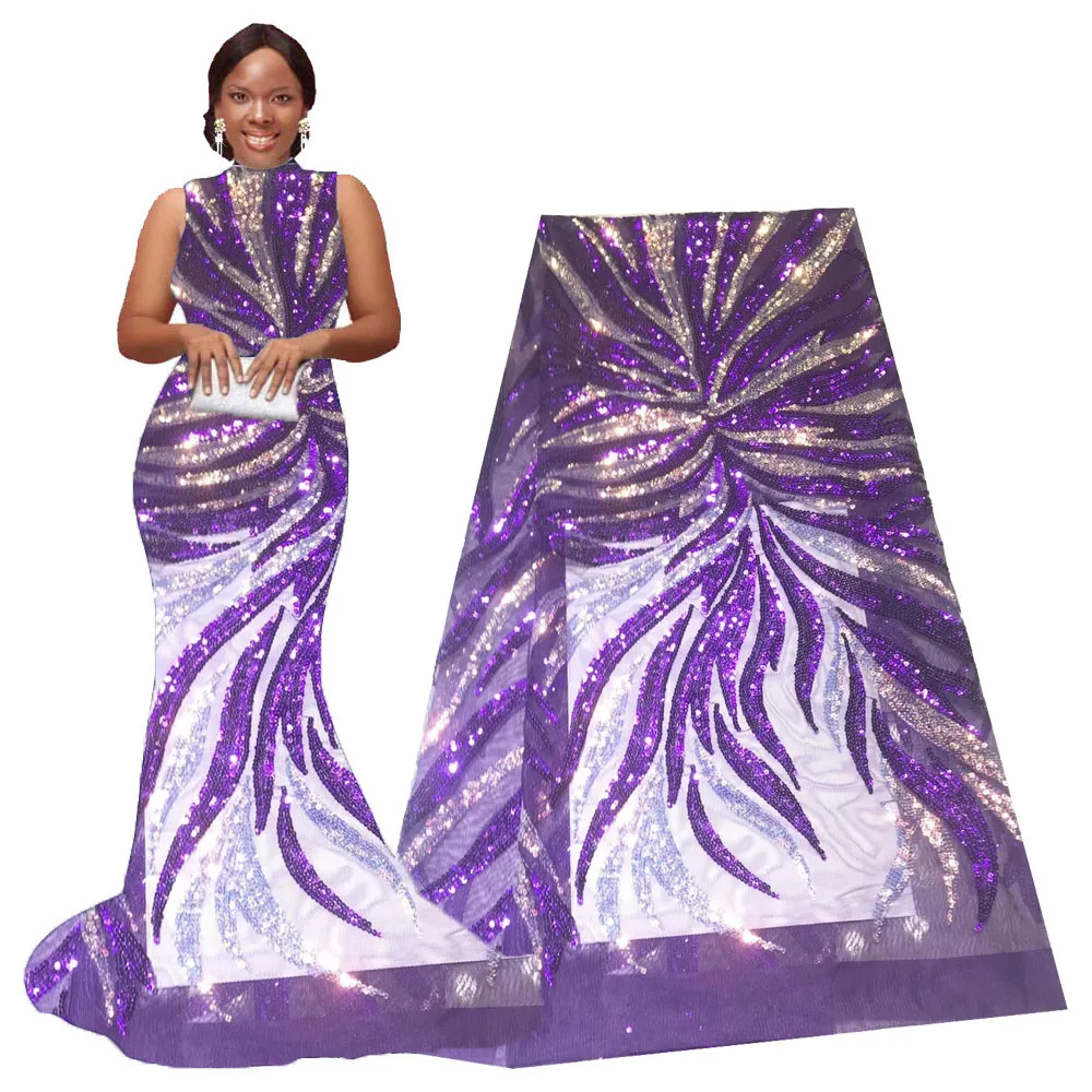 Нигерийские кружевные ткани 2020 высококачественные фиолетовые золотые с