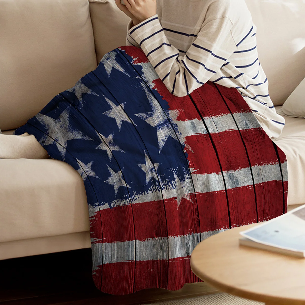 Покрывало Фланелевое с принтом в виде флага и звезд покрытие для кровати