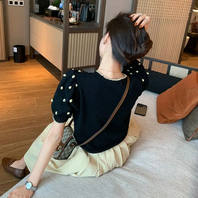 

Cardigan sweater coat women's 2021 summer wear new Korean slim wave point ice silk knitwear Short Sleeve T-Shirt Top