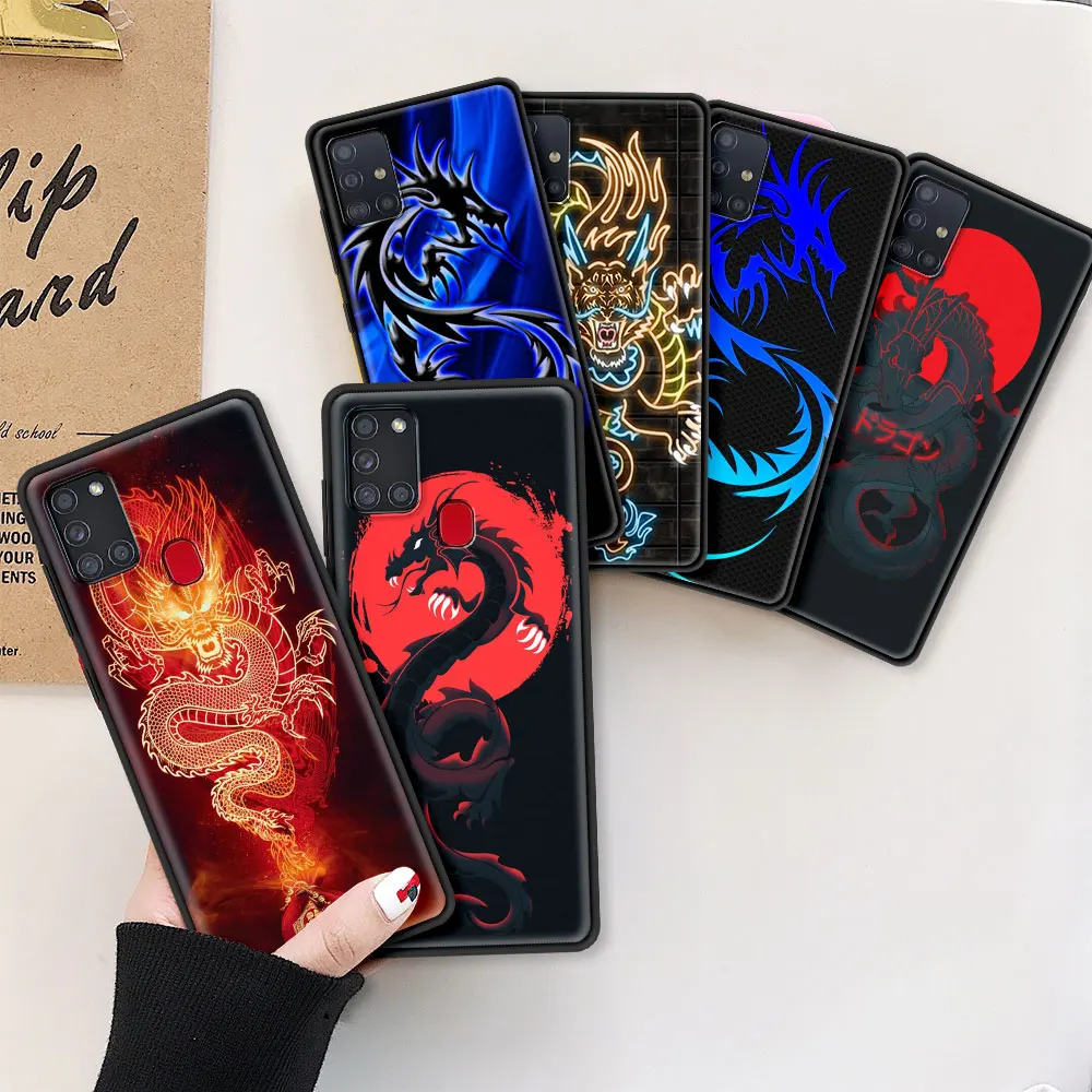 

Case For Samsung Galaxy A51 A71 A21s A31 A32 5G A41 A12 A11 A72 A52 4G A01 A02s Black Soft Phone Coque Funda Blue Dragon Phoenix