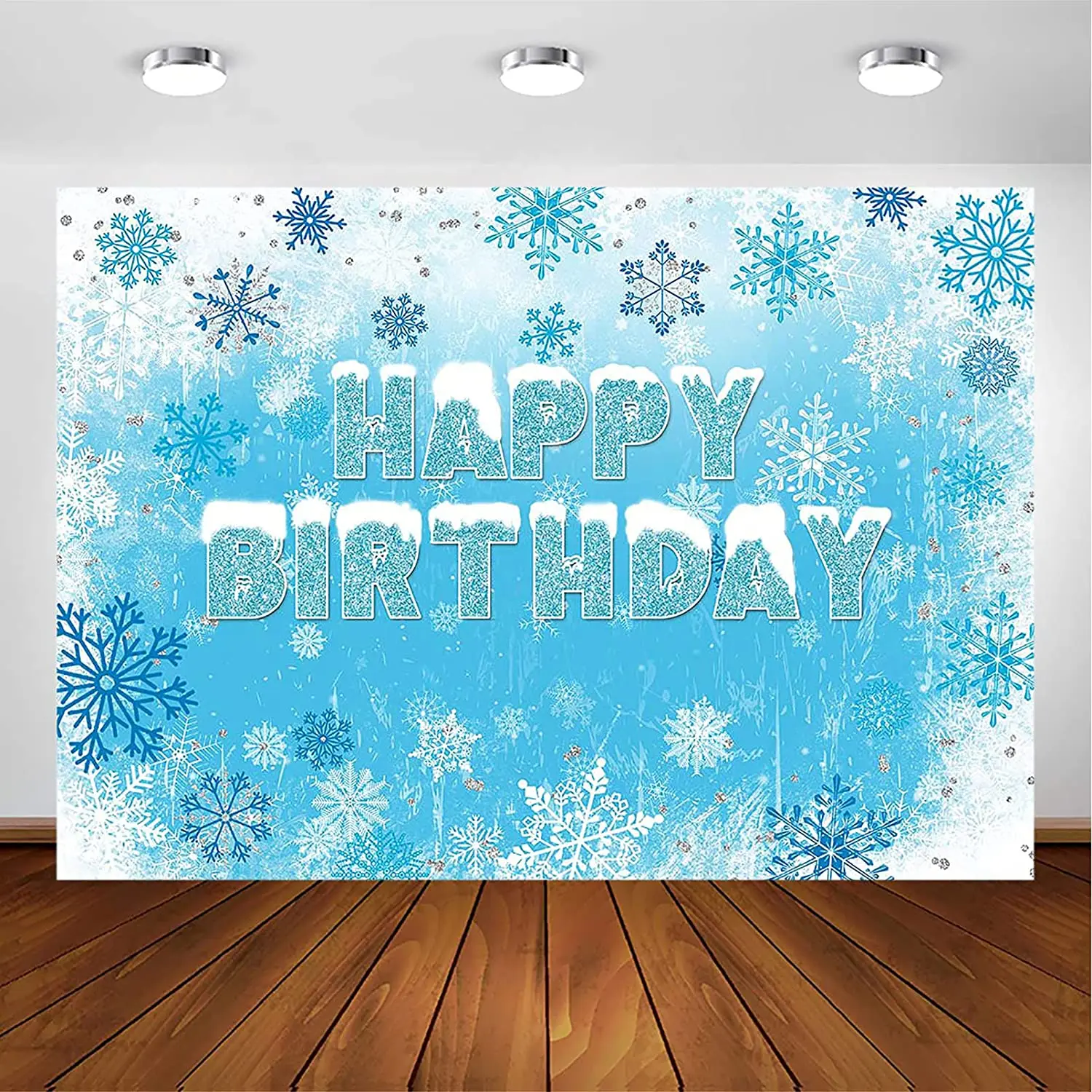 Winter Happy Birthday Backdrop for Princess Girl Winter Onederland Party Decoration Photography Background Winter Snow Ice Party