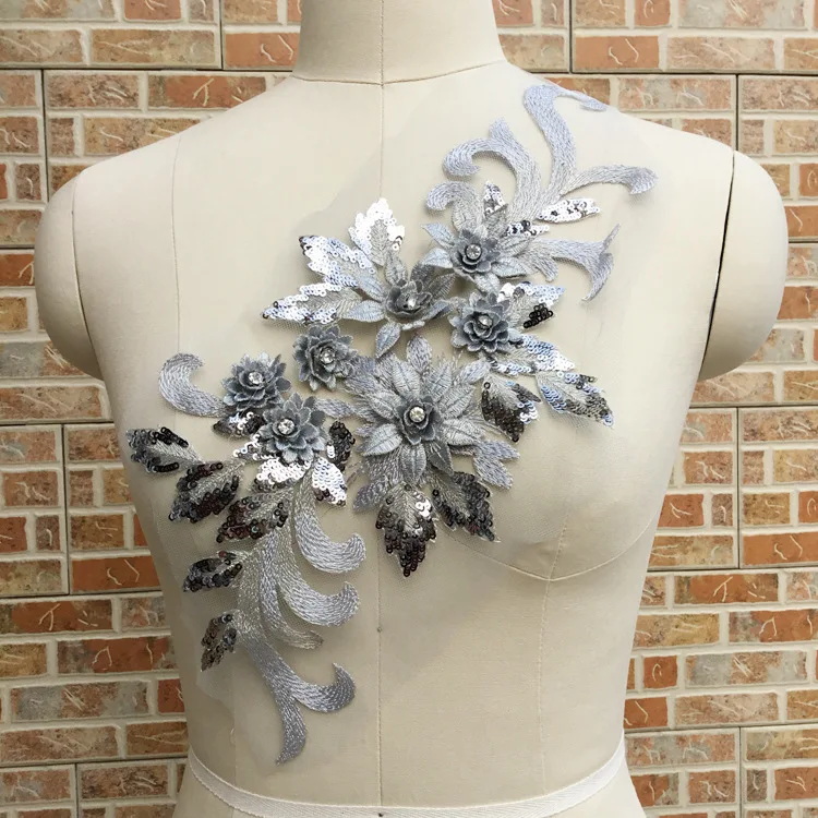 Высокое качество 3D Цветы Кружева бисером аппликации Красочные листья ручной