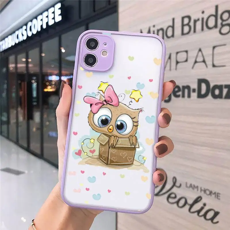 

cute Owl Lover Cartoon Phone Case purple matte transparent For iPhone 7 8 x xs xr 11 12 pro plus max mini Clear Funda