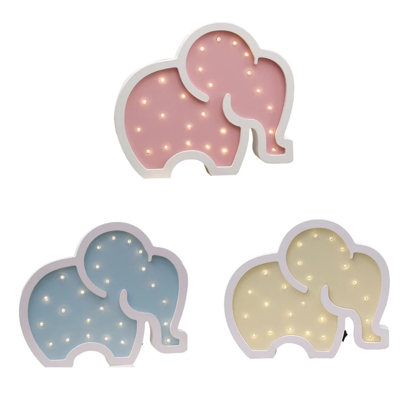 Cute Wooden Elephant Shaped LED Light Creative Wall Hanging Ornaments Night Lamp Children's Room Bedside Home Decoration Li | Лампы и