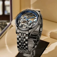 ailang new mens fashion blue pointer hollow stainless steel automatic mechanical watch waterproof clock relogio masculino 8625s