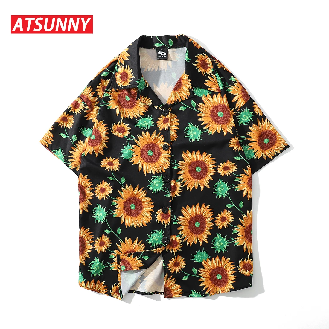 

ATSUNNY Sunflower Shirt Harajuku Retro Varsity Jacket Casual Mens Cotton Fashion Coat Streetwear Tops