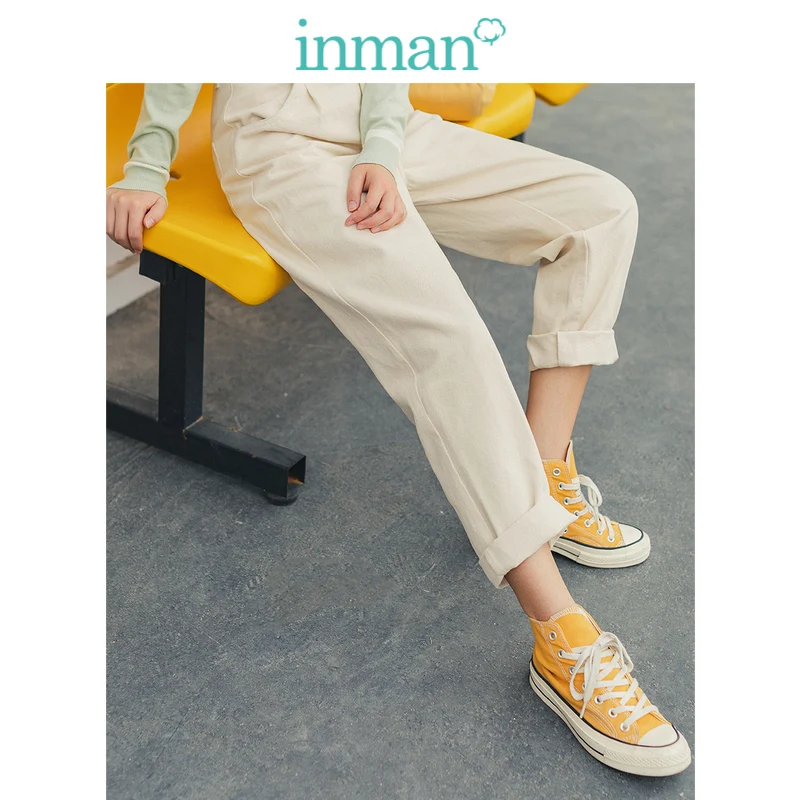 INMAN весна 2020 Новое поступление литературный хлопок высокая талия прямой крой