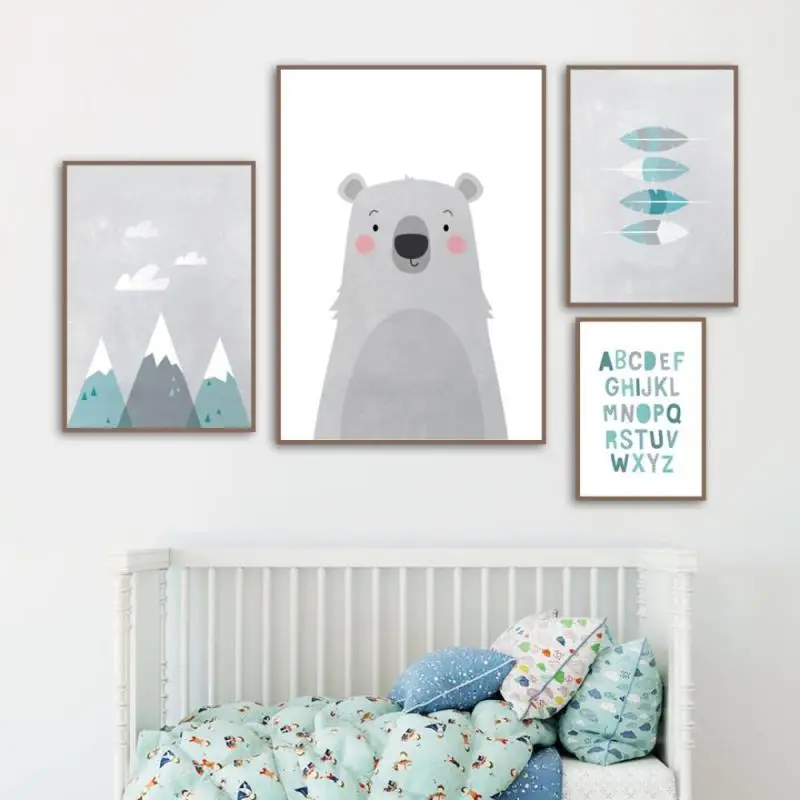 Плакат с изображением медведя горы пера стрелы приключения художественная стена