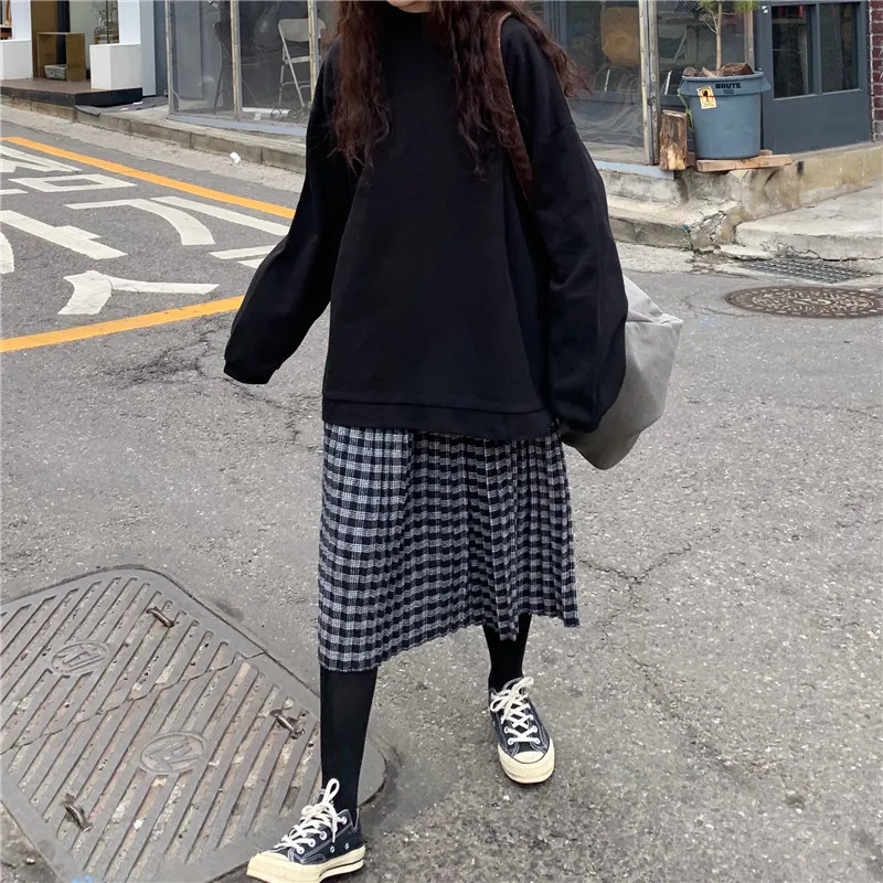 Осень корейский ulzzang мода Свободный Harajuku с длинными рукавами свитер ins простой сплошной цвет o-образным вырезом Повседневная Женская толстовка
