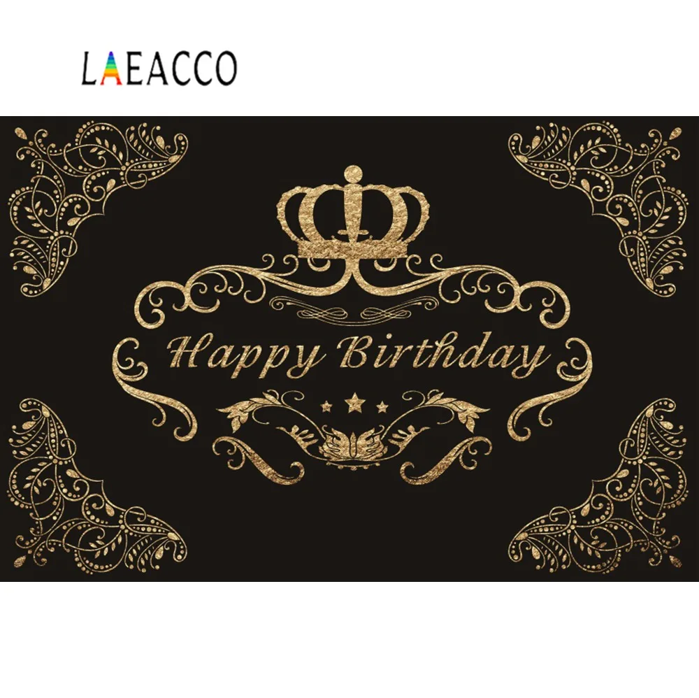Laeacco Happy 18th birthday party Золотой плакат с короной портретный фотографический фон фотофоны фотосессия Photo Stuidio