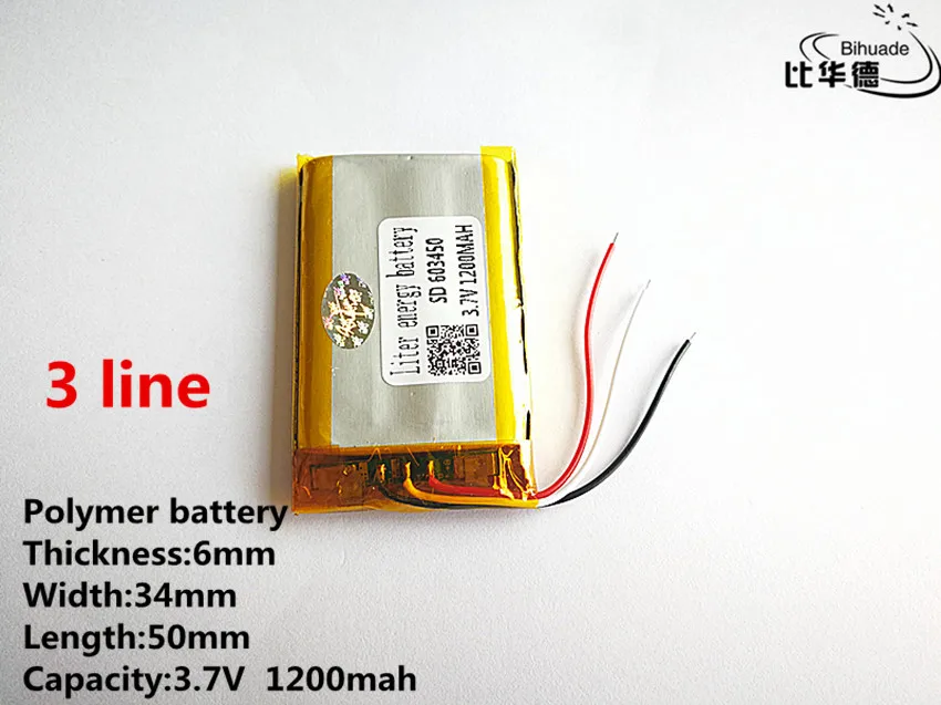 

5pcs/lot 3 line Good Qulity 3.7V,1200mAH,603450 Polymer lithium ion / Li-ion battery for TOY,POWER BANK,GPS,mp3,mp4