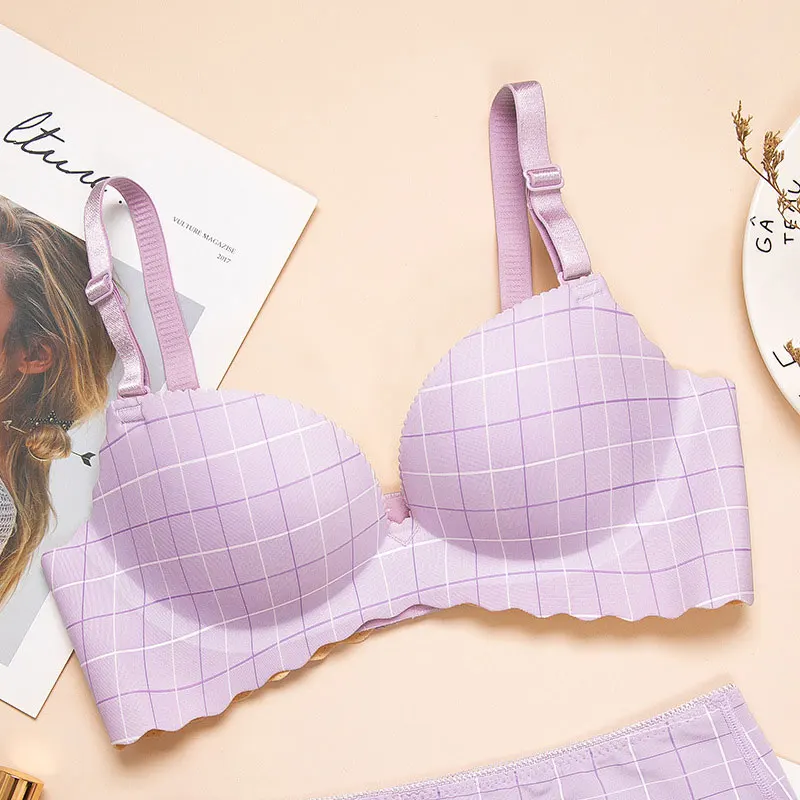 

Seamless Plaid Wirefree Bra Comfortable Breathable Push Up Adjustable Women Bra Underwear FS99