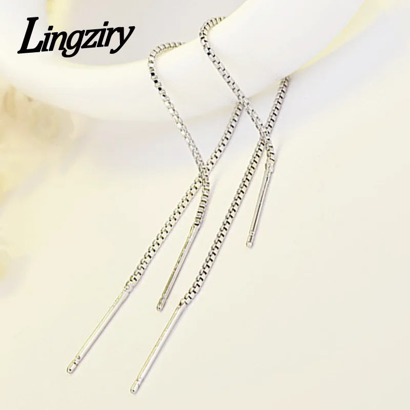 

Minimalist Ear Thread Earrings 925-Sterling-Silver Long Chain Earrings for Women Delicate Silver Bar Earrings Threader New