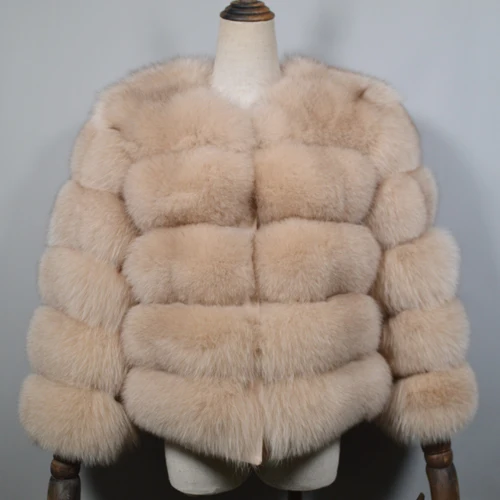 beige Женское качественное натуральное пальто с лисьим мехом натуральный мех лисы куртка короткое зимнее меховое пальто с лисьим мехом с фабрики - Цвет: beige