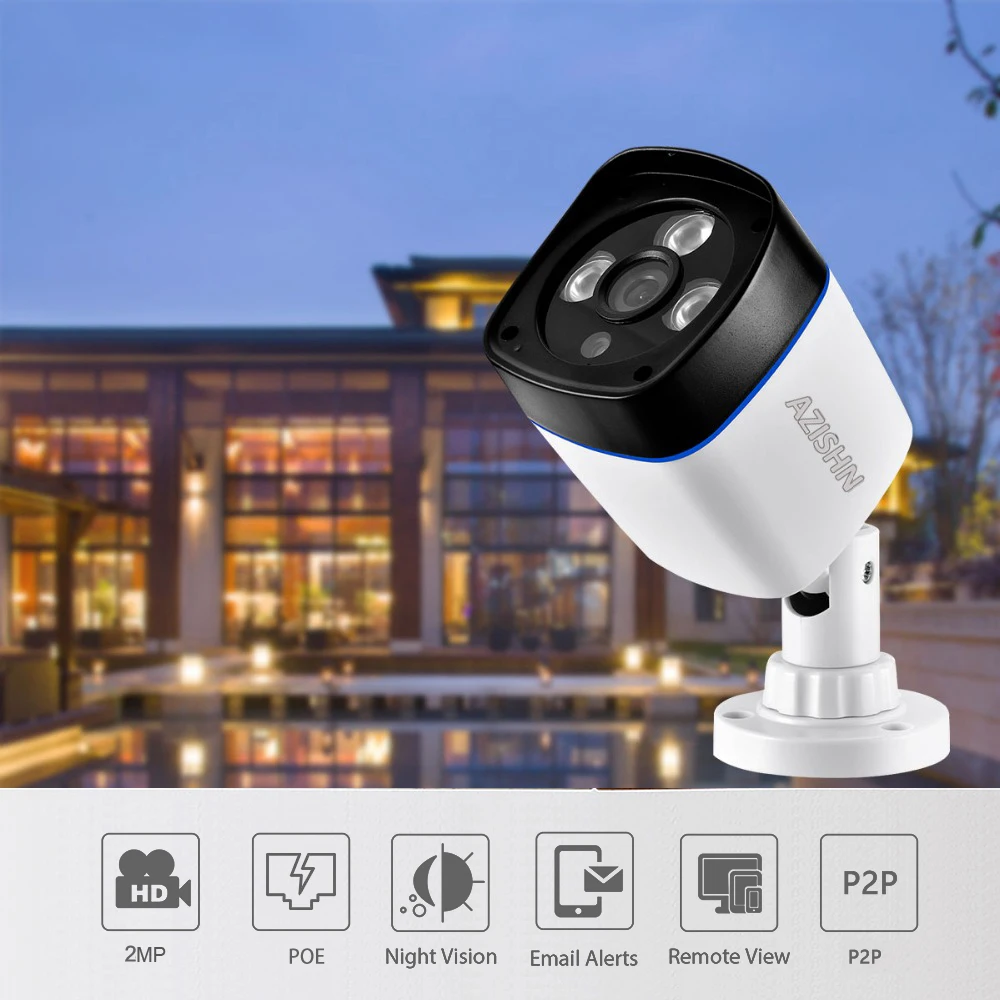 IP-камера видеонаблюдения AZISHN H.265 2 МП FULL HD 1080P водонепроницаемая | Безопасность и