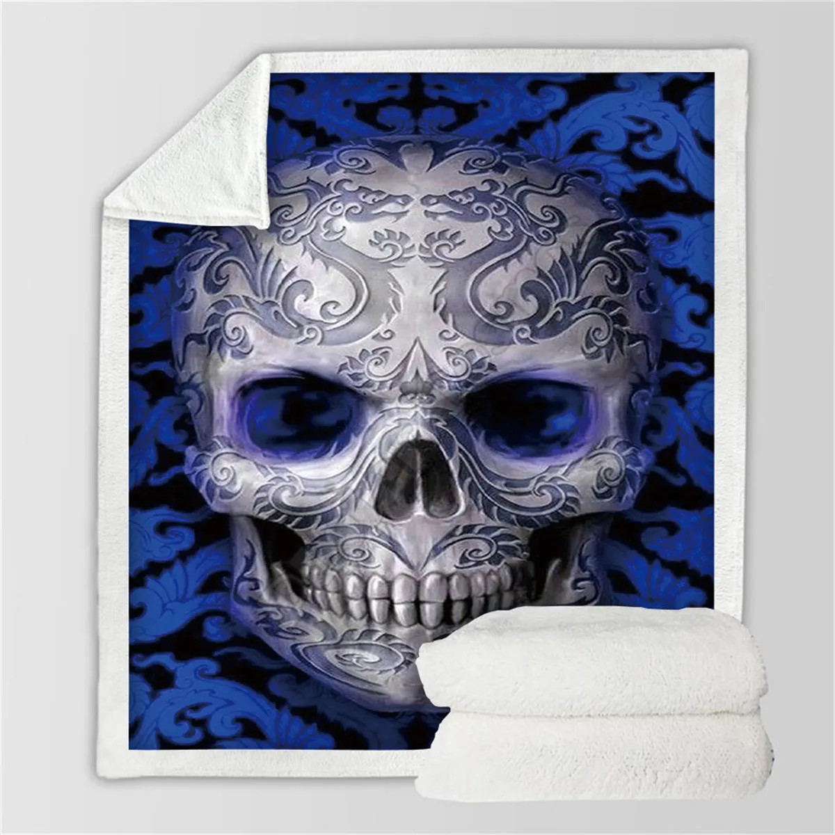 

Skull 3d printed fleece blanket for Beds Hiking Picnic Thick Quilt Fashionable Bedspread Sherpa Throw Blanket Style-04