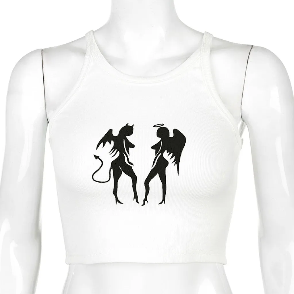 Женский короткий топ без рукавов черная Сексуальная Блузка с принтом Топы для